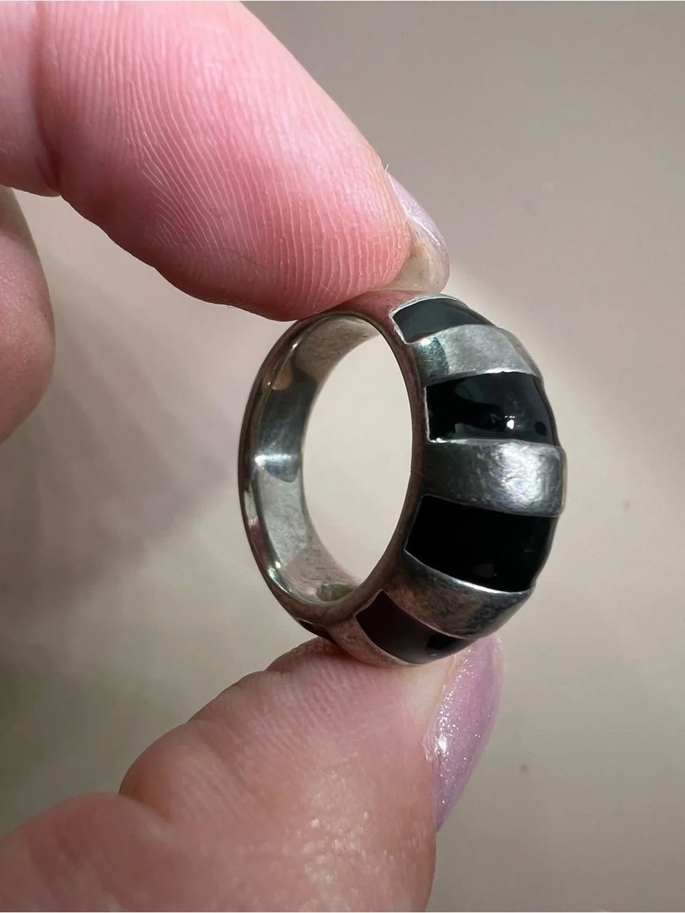 Sterling Silver Black Onyx Inlay Dome Ring